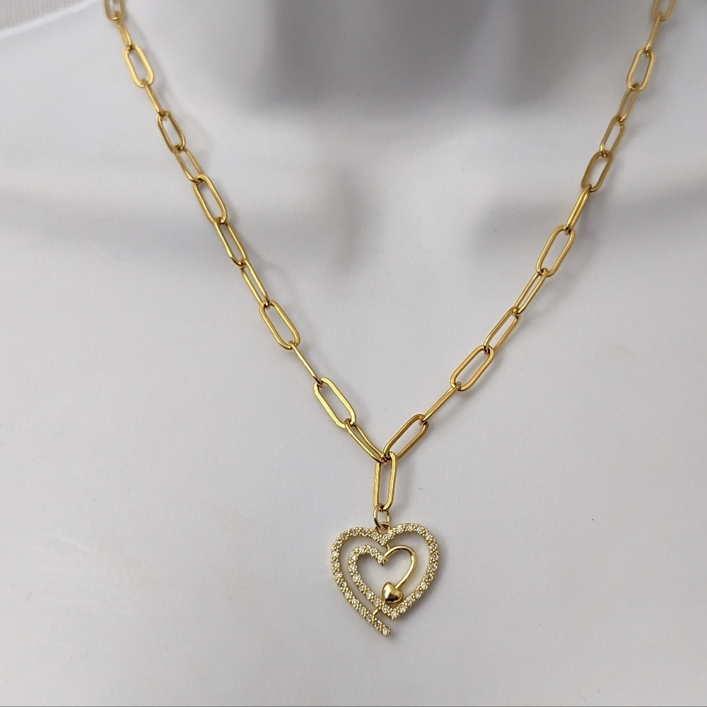Gold Rhinestone Heart Necklace